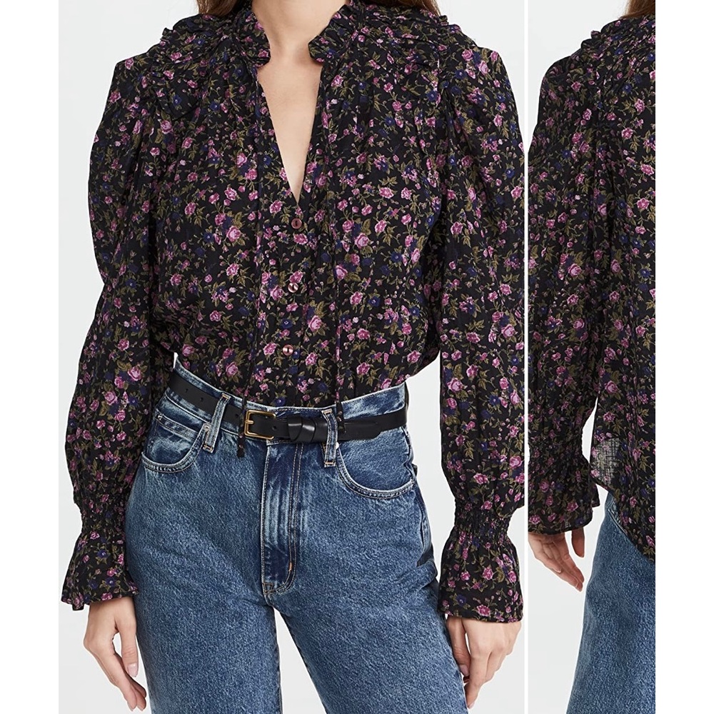 Free People Meant To Be Blouse in Black Floral, size Small, NWT